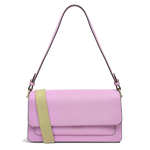 Radley's Leather Lane Sugar Pink Medium Flapover Shoulder Bag has an ecru cross body strap and a matching pink leather shoulder strap.