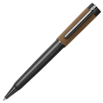 Corium Chrome Ballpoint Pen Camel by Hugo Boss with a softgrain camel vegan Pu leather wrap.