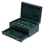 Green British Racing 10 Piece Watch Box with Storage designed by WOLF 1834.