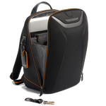 This TUMI McLaren Halo Backpack features a built-in USB port.
