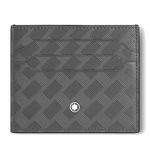 This Montblanc Extreme 3.0 6CC Forged Iron Leather Card Holder has the iconic snowcap emblem on the front and the brand name embossed on the back.