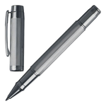 Full view of the Hugo Boss chrome-plated Bold rollerball pen with the cap remvoved.