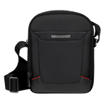 This Samsonite Pro-DLX 6 Medium Crossbody Bag in Black has gunmetal accents including a branded plaque on the front.