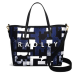 This Radley Southwell Gardens Abstract Geo Evenfall Open-Top Bag has two grab handles that are made of water-based bonded leather.