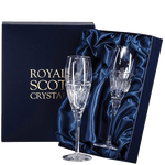 These Royal Scot Crystal Art Deco 2 x 18cl Champagne Flutes will be presented inside a luxury satin-lined gift box.
