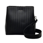 Radley's Dukes Place Black Weave Medium Compartment Cross Body Bag has a woven leather design on the front and plain leather on the back.