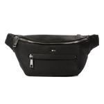 This BOSS Ray Black Faux Leather Belt Bag has a front zip pocket and the main zip compartment.