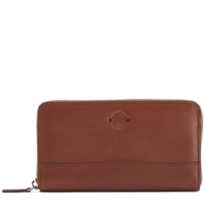 purdey tan leather continental purse