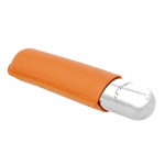 This Orange Leather & Chrome Cigar Case by S.T. Dupont has the brand name engraved onto the metal.