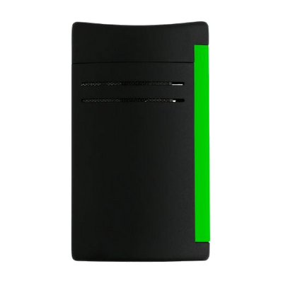 This S.T. Dupont Maxijet Matte Black & Neon Green Lighter has a strip of neon green with a matte black body.