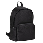 This BOSS Catch 3.0 Monogram Black Backpack has a front zip pocket and a spacious main compartment with a padded laptop section.