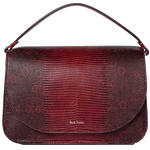 This Paul Smith Women's Mock Lizard Burgundy Clutch Saddle Bag features a magnetic dot closure.