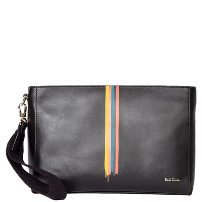 paul smith painted stripe black leather wash bag