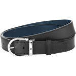 This is the Montblanc Casual Line Horseshoe Stainless Steel Pin Buckle Reversible Black/Blue Belt.