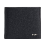 This BOSS Crosstown 4CC Grained Leather Bifold Coin Wallet has the brand name on the front corner in polished silver lettering.