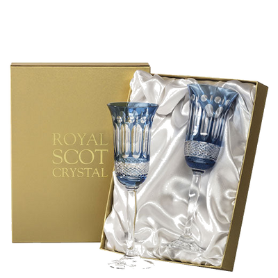 royal scot crystal skye blue belgravia champagne glasses with box