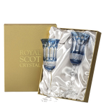 These Royal Scot Crystal Belgravia 2 x 18cl Skye Blue Champagne Flutes are crafted out of hand-cut crystal.