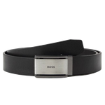 The Jecori Black Leather Clamping Buckle Belt with Logo by BOSS.