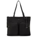 TUMI's Voyageur Black/Gunmetal Cody Expandable Tote Bag features a magnetic phone pocket.