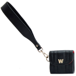 WOLF 1834's Black Mimi Airpod Case with Wristlet is crafted out of soft grain leather.