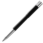 Matt black scala rollerball pen with stainless steel trims.