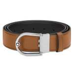 Montblanc's Horsheshoe Palladium Pin Buckle Reversible Leather Belt has been made from grained leather with shiny palladium trims.