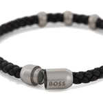 boss beryl black braided leather cuff bracelet close 3