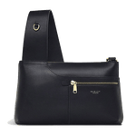 Radley's Black Leather Pockets Icon Zip Top Crossbody Bag is made out of smooth leather and gold hardware.