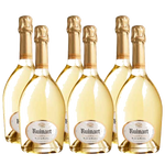 Six bottles of Ruinart Blanc de Blancs Champagne.