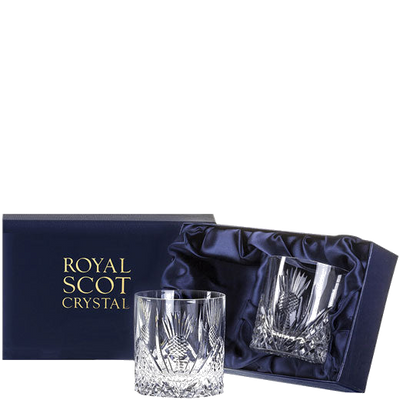 royal scot crystal scottish thistle 2 on the rocks tumblers packaging