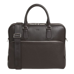 This BOSS Crosstown Grained Italian Leather Brown Document Case has two leather top handles and a detachable shoulder strap.