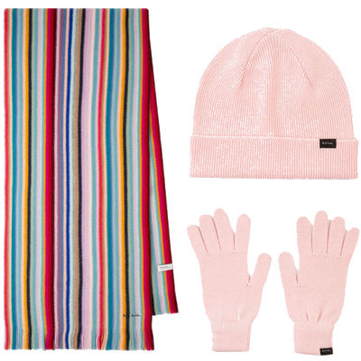 paul smith pink beanie gloves scarf gift set no box