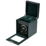 The WOLF 1834 Green British Racing Watch Winder with Storage has room for one watch to wind.