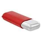This S. T. Dupont Grained Red Leather Double Cigar Case has a grained texture surface in contrast to the smooth chrome base.