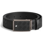This Extreme 3.0 Shiny Ruthenium Black Leather Belt 35mm by Montblanc has a rectangular pin buckle with the snowcap emblem.