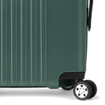 This Montblanc #MY4810 Cabin Trolley Case in Pewter has 4 spinner wheels with the Montblanc branding.