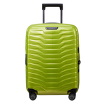 Samsonite's Proxis Spinner Expandable Lime Carry On Case, 55 cm has a bright lime exterior with black trims.