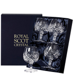 These Royal Scot Crystal Edinburgh 4 x 32cl Brandy Glasses have been presented inside a satin-lined gift box.