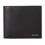 Paul Smith's Black Leather Signature Stripe Bifold Coin Wallet is made from a combination of calf leather and lamb leather.