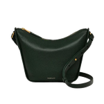 This Radley Oak Street Racing Green Small Cross Body Bag is made out of cowhide with a grained texture.