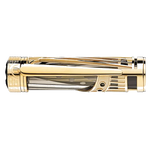 The Au 750 solid gold nib of this Montblanc Patron of Art Henry E. Steinway Limited Edition 888 Fountain Pen has a skeletonized design resembling a piano.