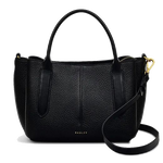 Radley's Hillgate Place Black Leather Small Grab Bag is made with grained leather and a bonded faux suede for the lining.