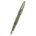 This Montegrappa Venetia Lagoon Green & Gold Fountain Pen has a sleek resin barrel and cap in green with gold trims.