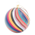 This Paul Smith Hand-Painted Swirl Glass Bauble has a gold string on the top to secure the bauble on a tree branch.