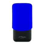 This Matte Black & Neon Blue Leather Triple Cigar Case by S.T. Dupont can carry up to 3 cigars and has a stainless steel case with a leather lid.