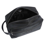 The inside of the Catch 3.0 Navy Blue Washbag with Signature Stripes features a slip pocket and the BOSS brand name with signature stripes.