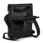 This Harrison Black Bombe Osborn Roll Top Backpack by TUMI has a padded compartment on the back that can store your laptop or tablet.