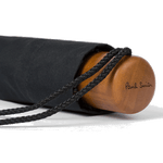 This Telescopic 'Signature Stripe' Compact Umbrella by Paul Smith subtle has the brand name on the wooden handle.