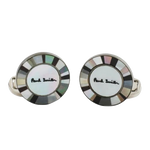 The Circular Mother of Pearl and Onyx Logo Cufflinks by Paul Smith.