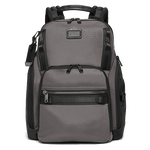 This TUMI Alpha Bravo Search Backpack in Charcoal has multiple zip pockets on the exterior.